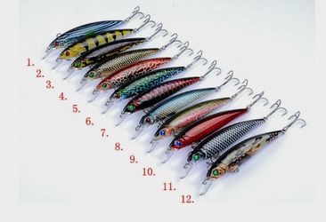 Brand New 3D Painted Fishing Lures Wobbler Minnow Baits 12pack Lot