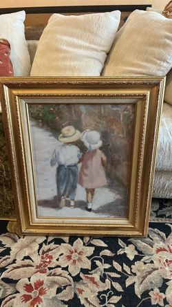 Vintage Framed Art Print - "Secrets" by Ivan Anderson (Gold Frame)