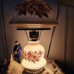 Vintage Floral hand painted gone with the wind hurricane lamp.