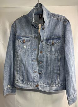 Victorias Secret Jean Jacket Size XS Rose Gold Stud Trim Distressed Denim
