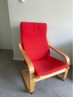 IKEA POÄNG Armchair – Bentwood Frame, Red Cushion