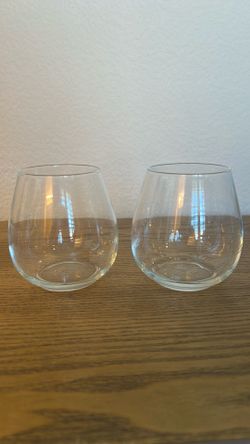 Pair of stemless wine glasses.