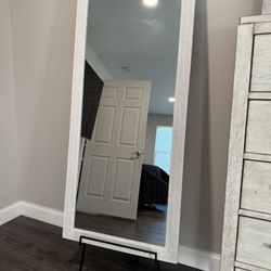 Full-Length White Wood Framed Mirror – Rustic Modern Style