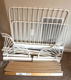 IKEA twin bed frame. Expandable Mattress, bed slates