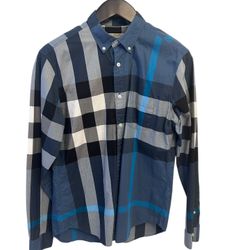 Burberry plaid large blue Bottom Down shirt NWT 