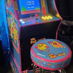 Custom Ms Pac Man Arcade 1up With Over 12,000 Games and Matching Stool 