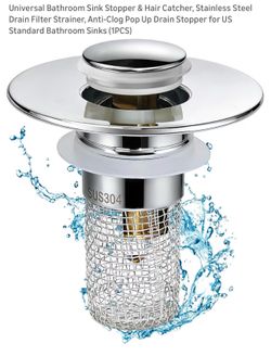 Universal Bathroom Sink Drain Stopper & Hair Catcher – Stainless Steel