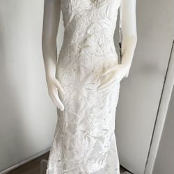 Jovani White Embellished V Neck Wedding Dress