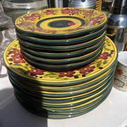 Hand-Painted Ceramic Dinnerware Set – Floral Yellow & Green – 20 Pieces 