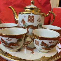 Vintage Dragon Phoenix  Chinese Tea Set