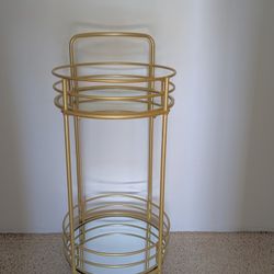 New Gold Bar Cart, 2 Tiers, Mirror Shelves, On Wheels