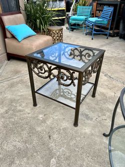 Vintage Ethan Allen Wrought Iron & Glass End Table - Excellent Condition