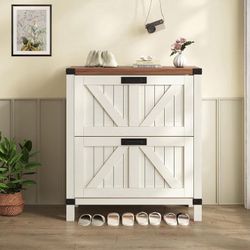 White Farmhouse Shoe Storage Cabinet