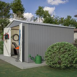 10x10 Outdoor Storage: Grey Metal Shed, Lockable Doors, Ideal for Backyard Patio Lawn Tools