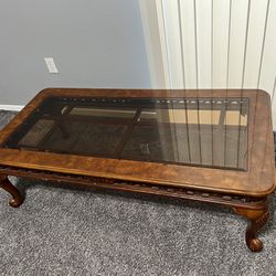 Glass Wooden Coffee Table And End Table