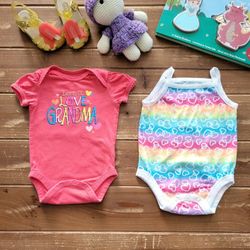 0-6MOS PAIR COLORFUL MULTICOLOR BODYSUITS