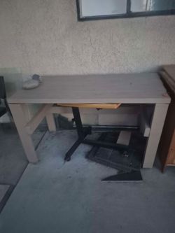 gray, slatted outdoor table
