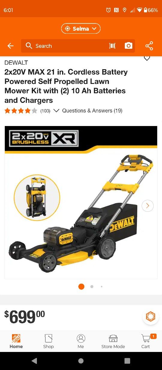 New DeWalt 2x20v. 21"in Cordless Battery Powered Self Propelled Lawn Mower Kit