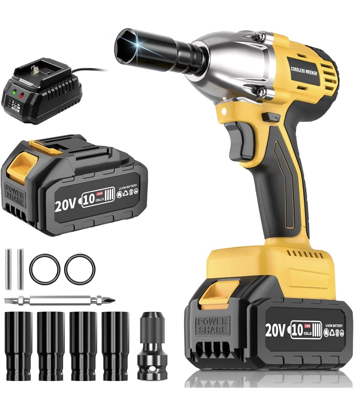 Tegatok 4.0Ah Battery Cordless Impact Wrench, 320Ft-lbs(430N.m) Brushless 1/2 Impact Gun, 20V High Torque Power Impact Driver, Electric Impact for Car