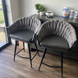 Contemporary Counter Height Barstool Faux Leather, Metal Frame set of 2 Braidedw Matisse
