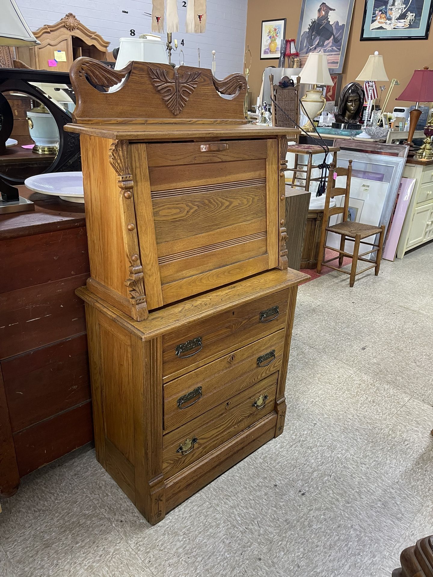 Antique rustic, three drawer secretary, desk