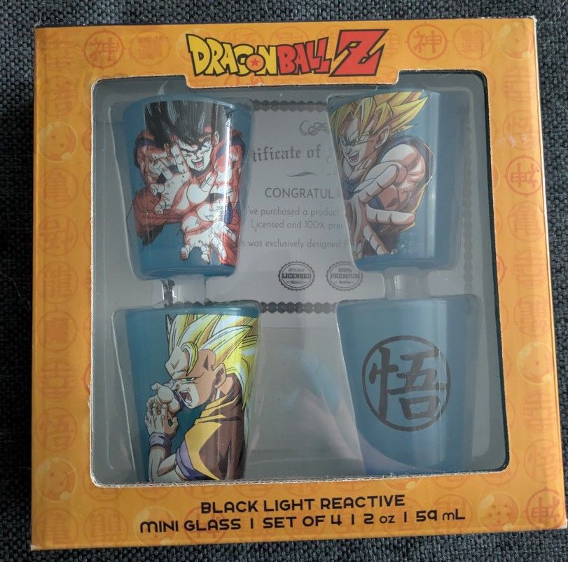 DBZ anime shot glasses- black light reactive