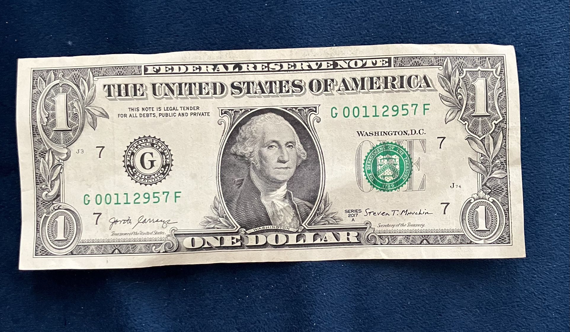 Dollar Bill W/low Serial Numbers (00112995)