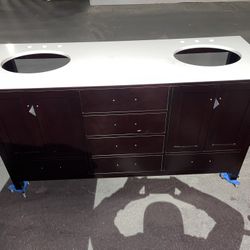 67in Double Sink Vanity With White Quartz Countertop (faucets not included)