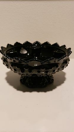 Vintage Fenton Black Glass Candle Holder Dish Flowers Hobnail Floating Candles!