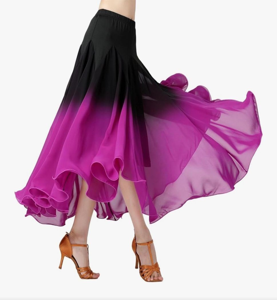 Female Ballroom Swing Skirt - Modern Dance Performance Skirt with Gradient Color, Long. Size XL