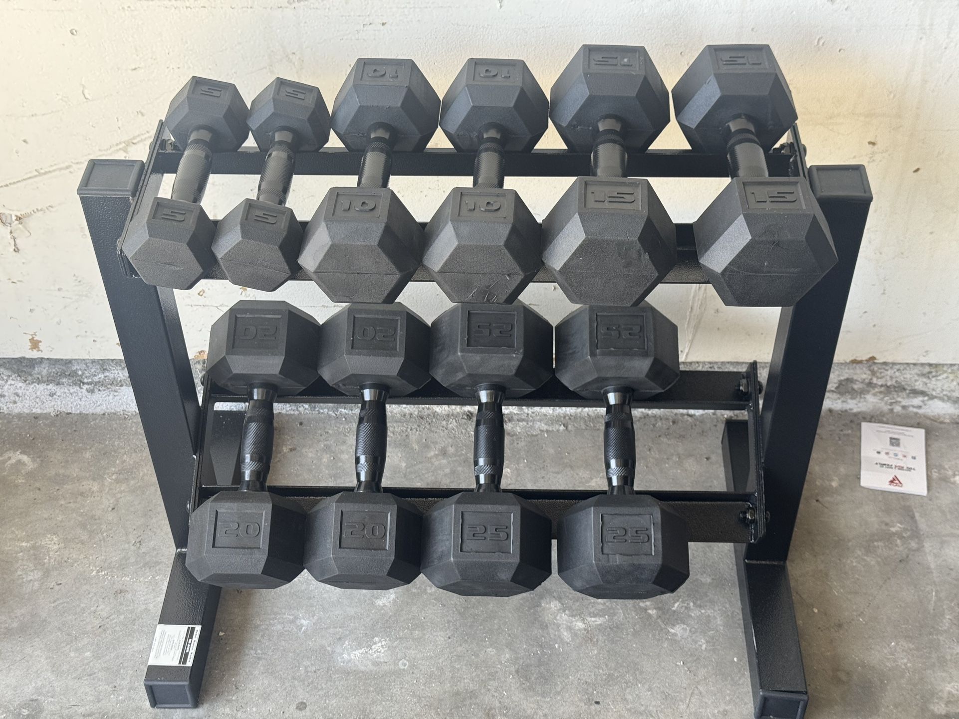 CAP Barbell 150 lb Dumbbell Set with 2-Tier Rack - Black Handle Hex