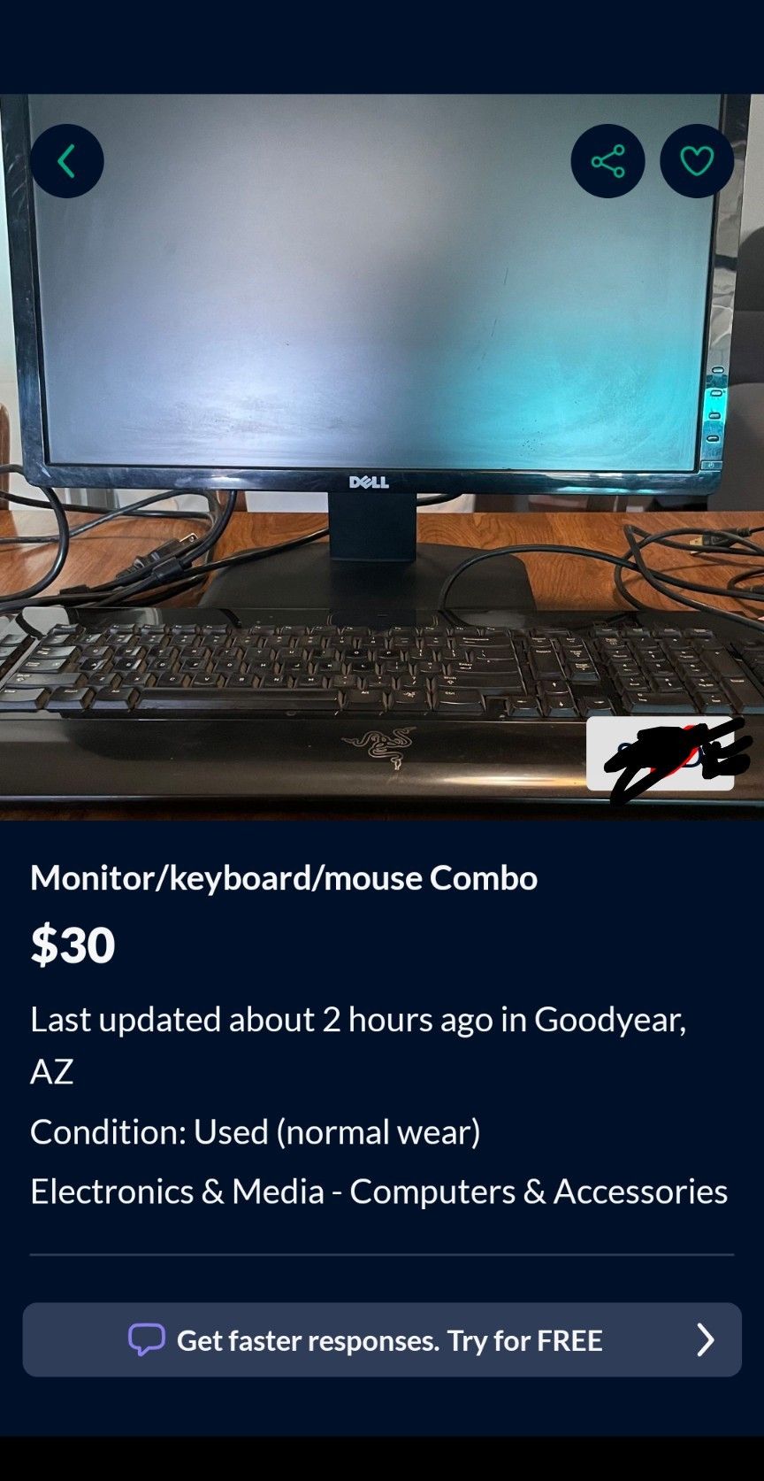 20-In Monitor With Gaming Keyboard And Cords