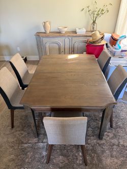 Wood Dining Table with 5 Upholstered Chairs