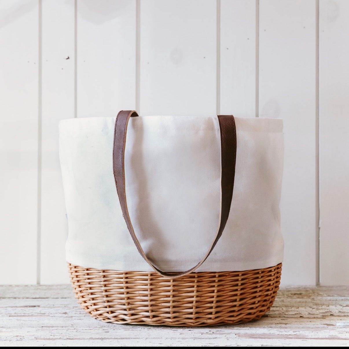 Faux Leather Handled Storage Basket