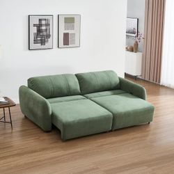 98.5" Modern Electric Slide Sleeper Couch Green Sueded Faux Leather Twin XL Size Pull Out Sofa Bed Living Room Sectional