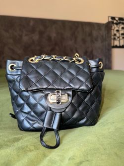 Badgley Mischka Black Quilted Micro Mini Backpack Purse Adjustable Straps