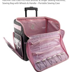 Everything Mary Deluxe Quilted Pink and Grey Rolling Sewing Machine Tote Case