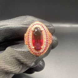 Rose Gold Ring Oval Halo Cocktail Size 9-10