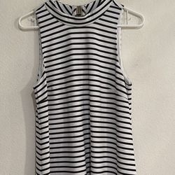 Hutch For W./Wantable  Swing Dress Black White Striped Sleeveless 