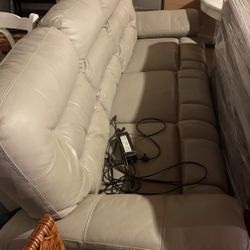 Leather Couch With Electronic Recliners On Each End