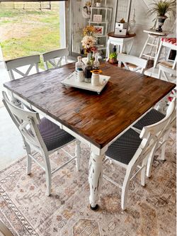 Tall Kitchen Table + 6 Chairs