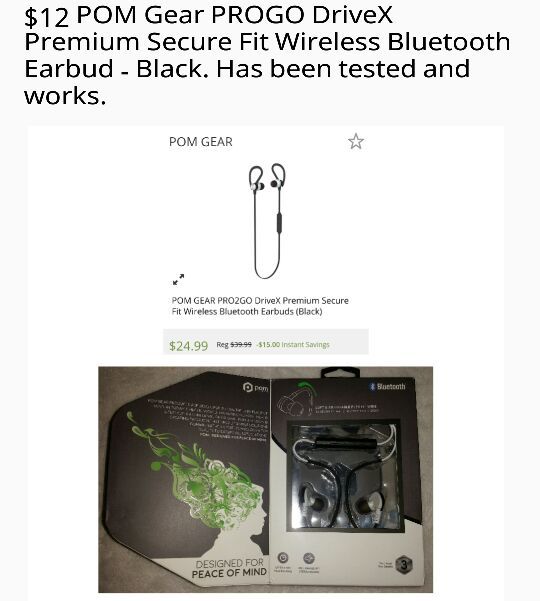 POM Gear PROGO DriveX Premium Secure Fit Wireless Bluetooth Earbud