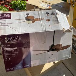 Palm Cove 52 in. Indoor/Outdoor LED Natural Iron Ceiling Fan with Light Kit, Downrod and Reversible Motor