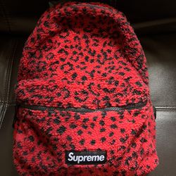 Supreme Red Leopard Fleece Backpack 