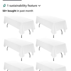 6 Pack White Polyester Tablecloths, 60 x102 inch,