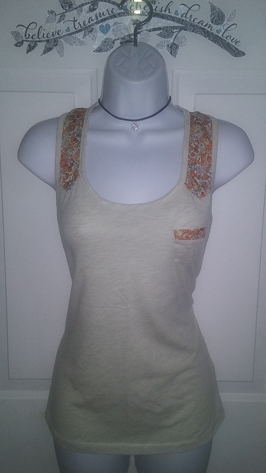 Medium Mossimo Tan/Flowered Top