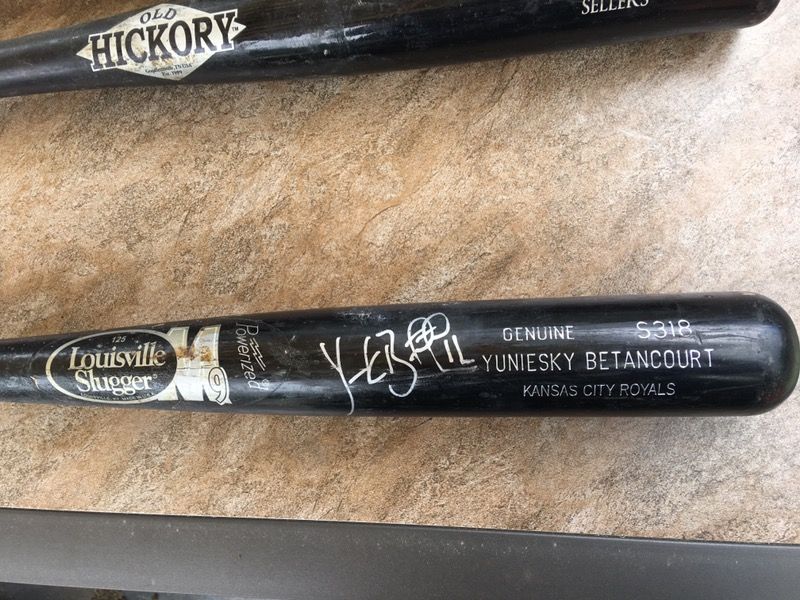 MLB game used and autographed Betancourt baseball bat