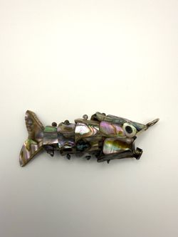 Vintage Abalone Mother Of Pearl Reticulated Fish Bottle Opener Pendant