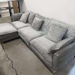 (BRAND NEW) Multifunctional Gray Sofa With Storage Ottoman, Modern L-shaped Design, Ideal For Compact Living Spaces