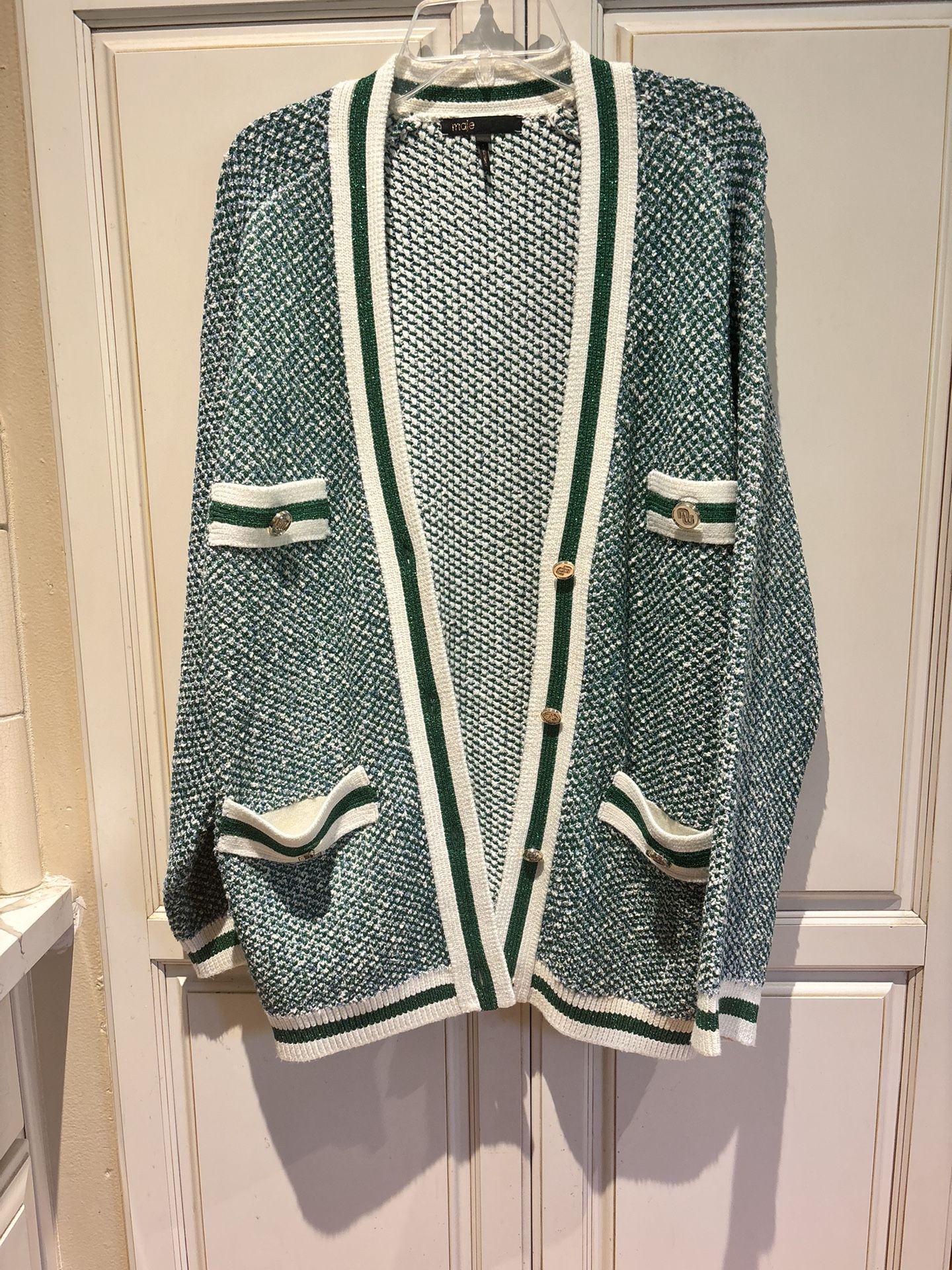 Maje Size 1 cardigan sweater green and ivory